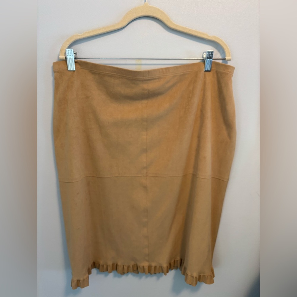 J Jill Tan XLT Tall Skirt Faux Suede Ruffle Hem Pull On USA